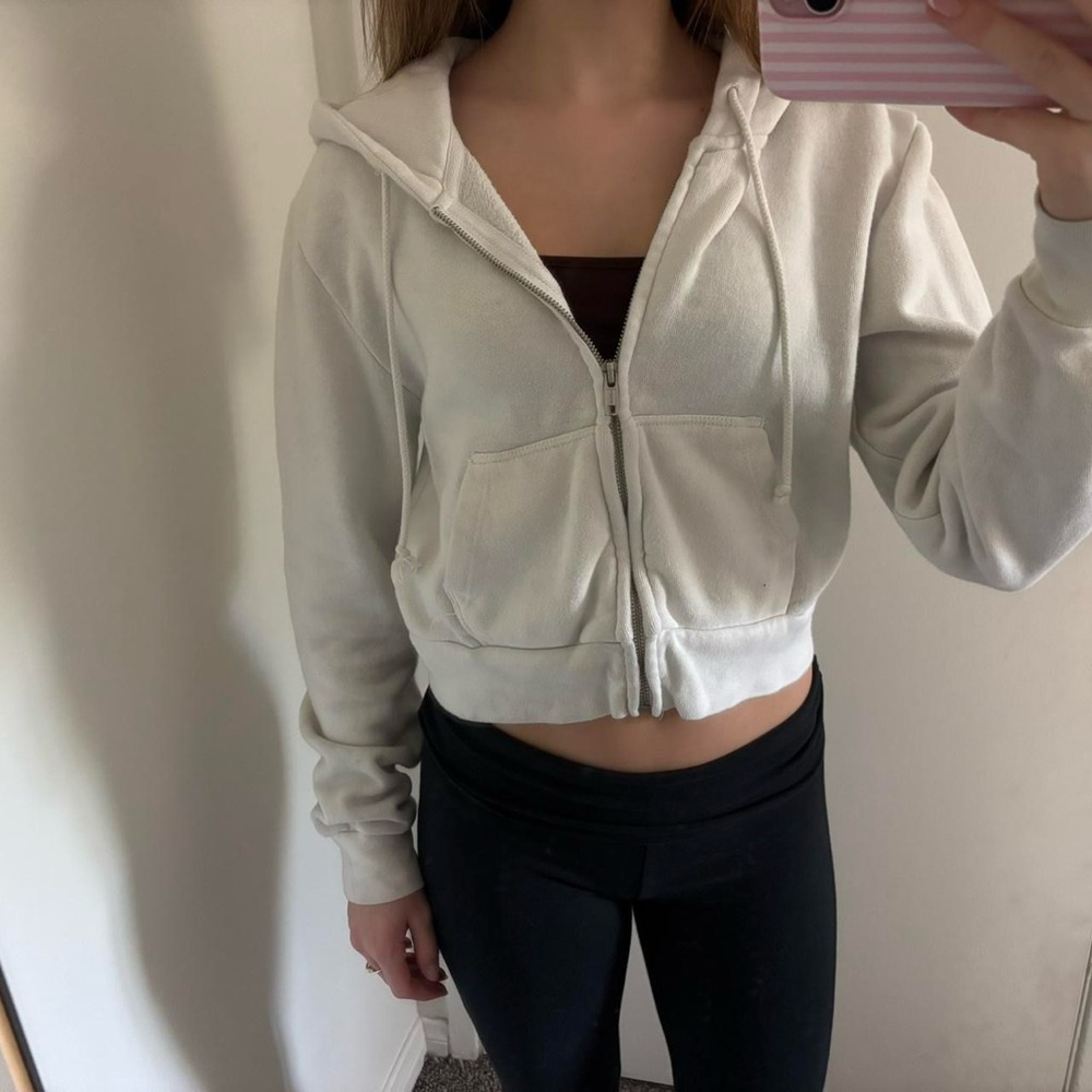 Brandy Melville White Zip-Up Hoodie - Picture 3 of 3